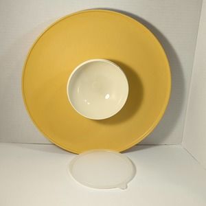 Vintage Tupperware Dip N Serve Tray & Dish Set Tan with White Dish